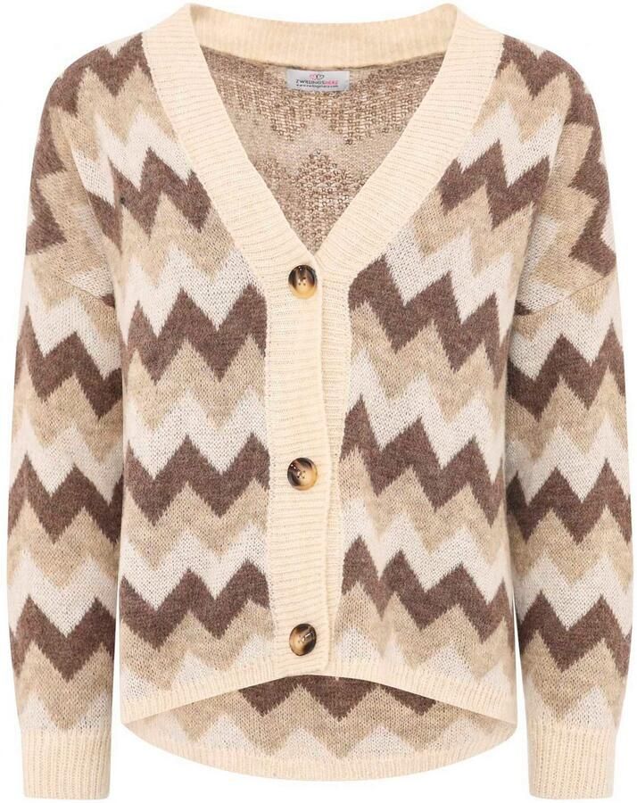 Zwillingsherz Vest Lange mouw zigzag-patroon knoopsluiting diepe V-hals