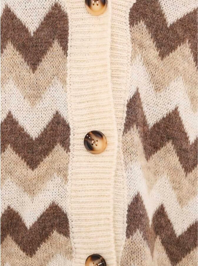 Zwillingsherz Vest Lange mouw zigzag-patroon knoopsluiting diepe V-hals - Foto 3