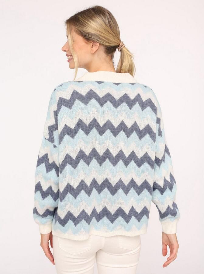 Zwillingsherz Vest Lange mouw zigzag-patroon knoopsluiting diepe V-hals