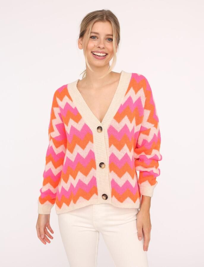 Zwillingsherz Vest Lange mouw zigzag-patroon knoopsluiting diepe V-hals - Foto 2