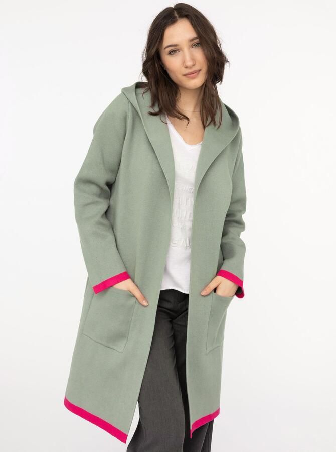 Zwillingsherz Vest Mona Capuchon zakken contrasterende randen lange mouw zonder sluiting - Foto 3