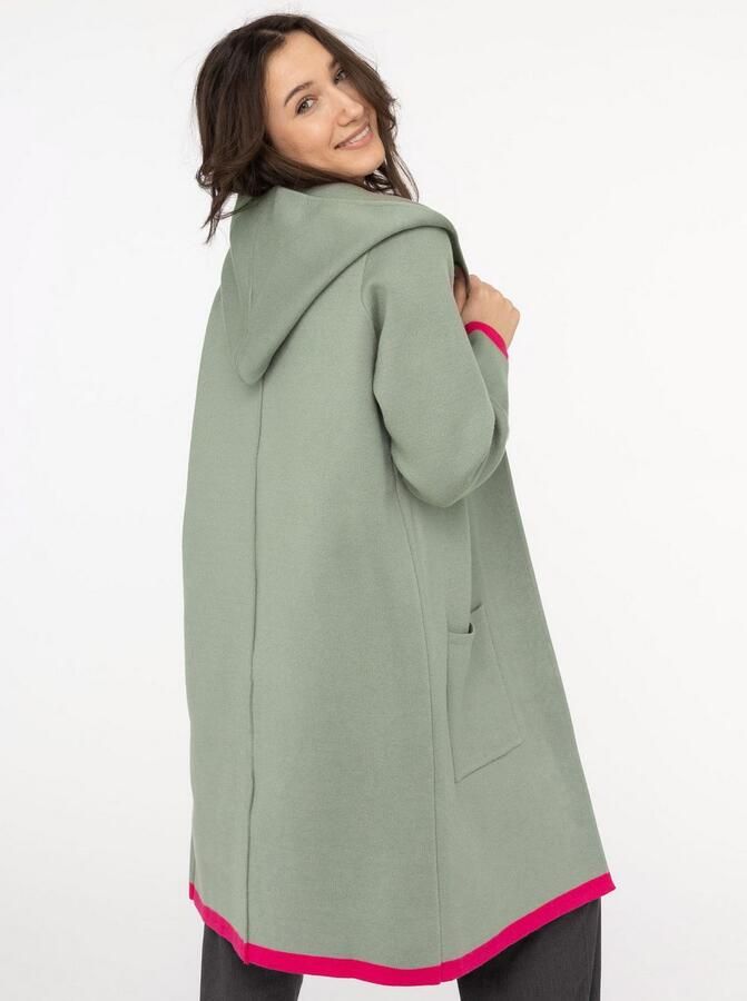 Zwillingsherz Vest Mona Capuchon zakken contrasterende randen lange mouw zonder sluiting