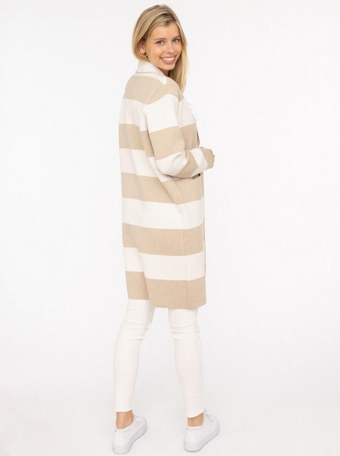 Zwillingsherz Vest Sjaalkraag lange mouw zakken knielang bokstreep - Foto 2