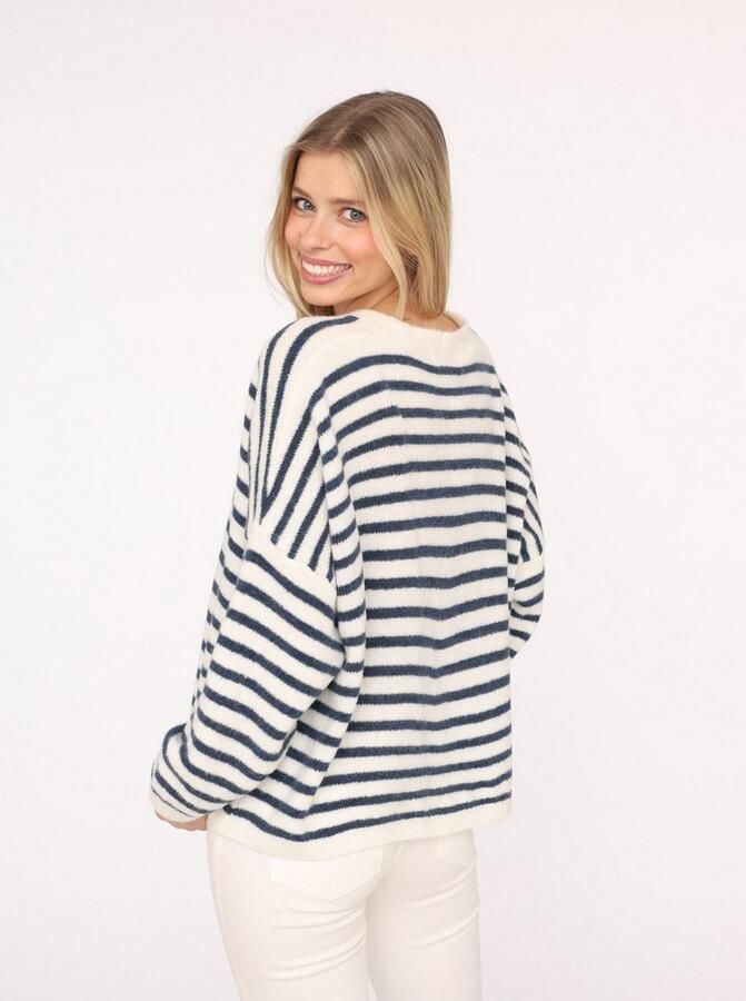 Zwillingsherz Vest Strepen One Size loose-fit lange mouw wolgehalte V-hals