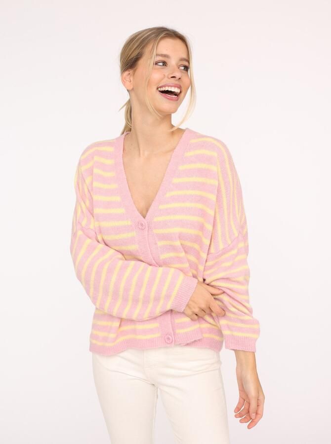 Zwillingsherz Vest Strepen One Size loose-fit lange mouw wolgehalte V-hals - Foto 2