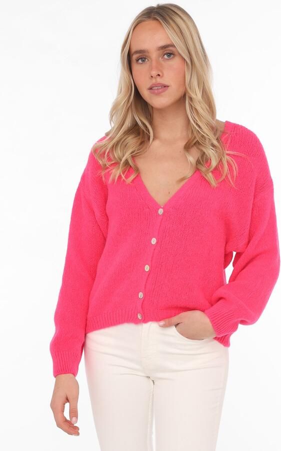 Zwillingsherz Vest Uni One Size lange mouw knoopsluiting diepe V-hals wolgehalte - Foto 3