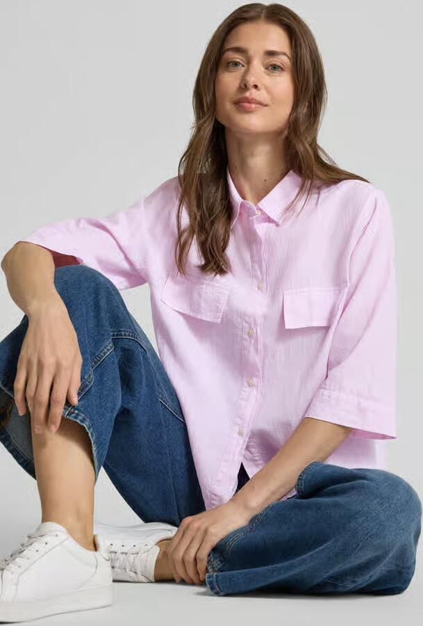 0039 italy Blouse van linnenmix met borstzakken model 'BEA'