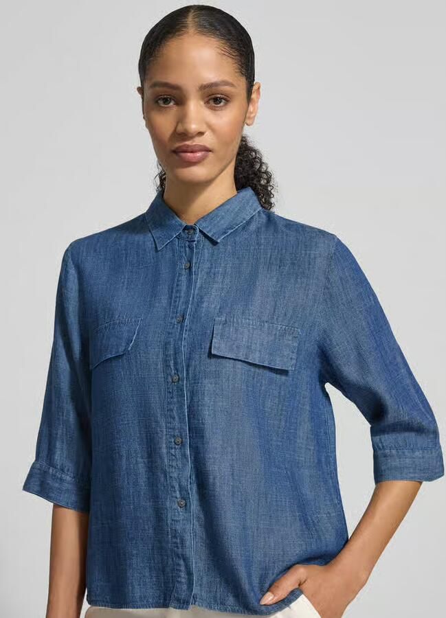 0039 italy Relaxed fit blouse van een mix van lyocell en linnen model 'BEA'