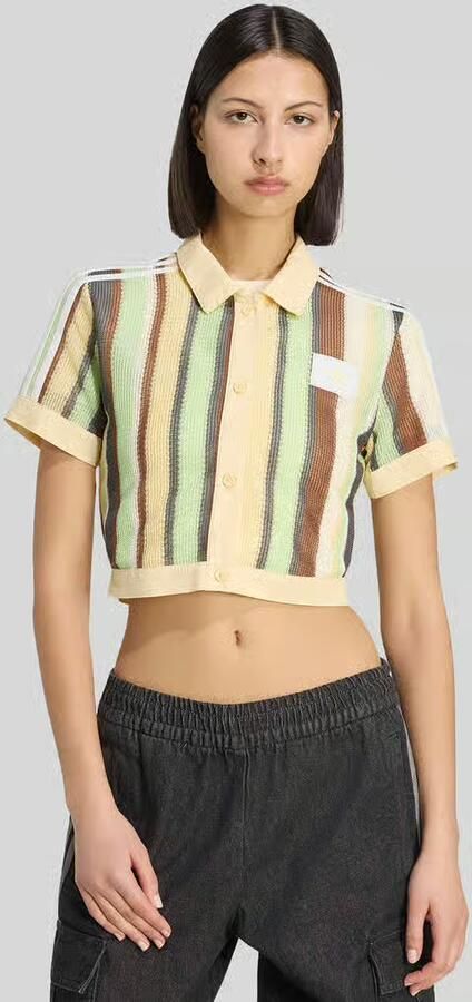 Adidas Originals Crochet Crop Polo Shirt Geel- Dames Geel - Foto 3