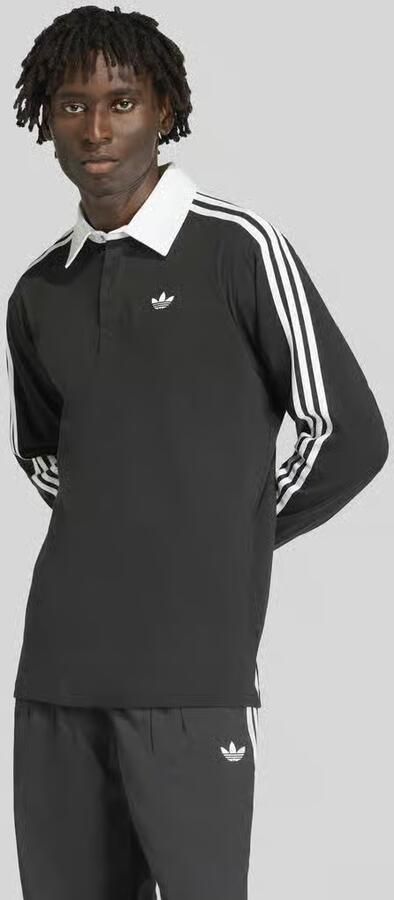 Adidas Originals 3-Stripes Rugby Long Sleeve Polo Shirt Zwart- Heren Zwart - Foto 7