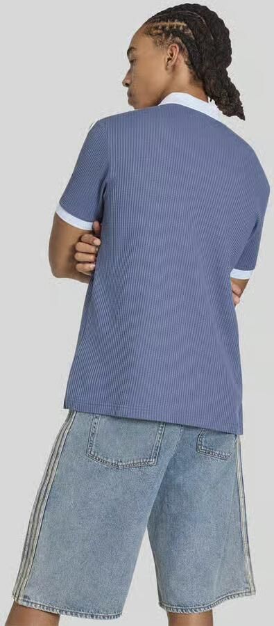 Adidas Originals 3-Stripes Waffle Knit Polo Shirt Blauw- Heren Blauw - Foto 6