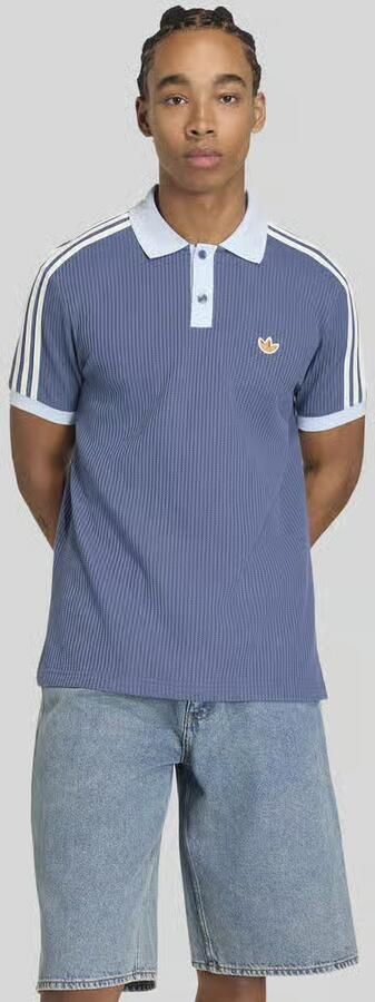 Adidas Originals 3-Stripes Waffle Knit Polo Shirt Blauw- Heren Blauw - Foto 7