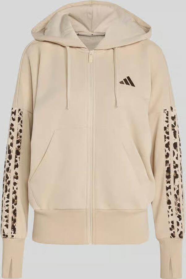 Adidas Seasonal Essentials 3-Stripes Capuchonjack met Lange Ritssluiting en Dierenprint