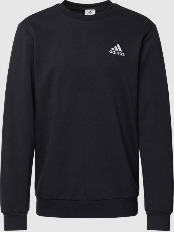Adidas Zwarte Fleece Sweatshirt met Geribbelde Zoom en Manchetten Zwart Heren