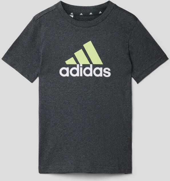 Adidas Sportswear T-shirt grijs melange limegroen Katoen Ronde hals 140