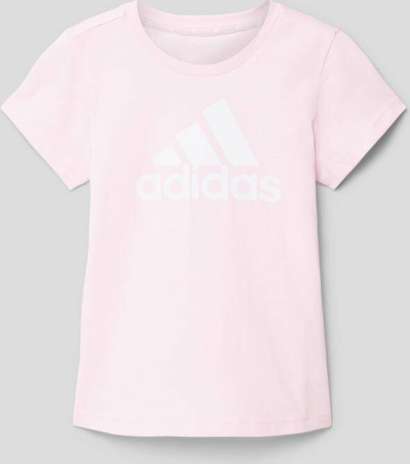 Adidas Sportswear T-shirt lichtroze wit Meisjes Katoen Ronde hals Logo 140