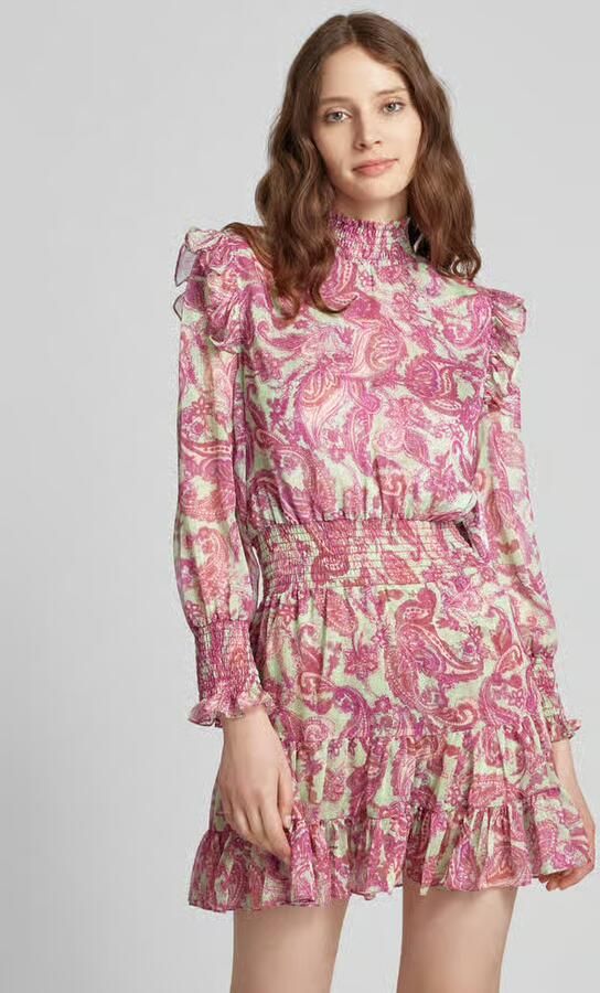ADLYSH Cocktailjurk met paisleymotief en smokdetails - Foto 3