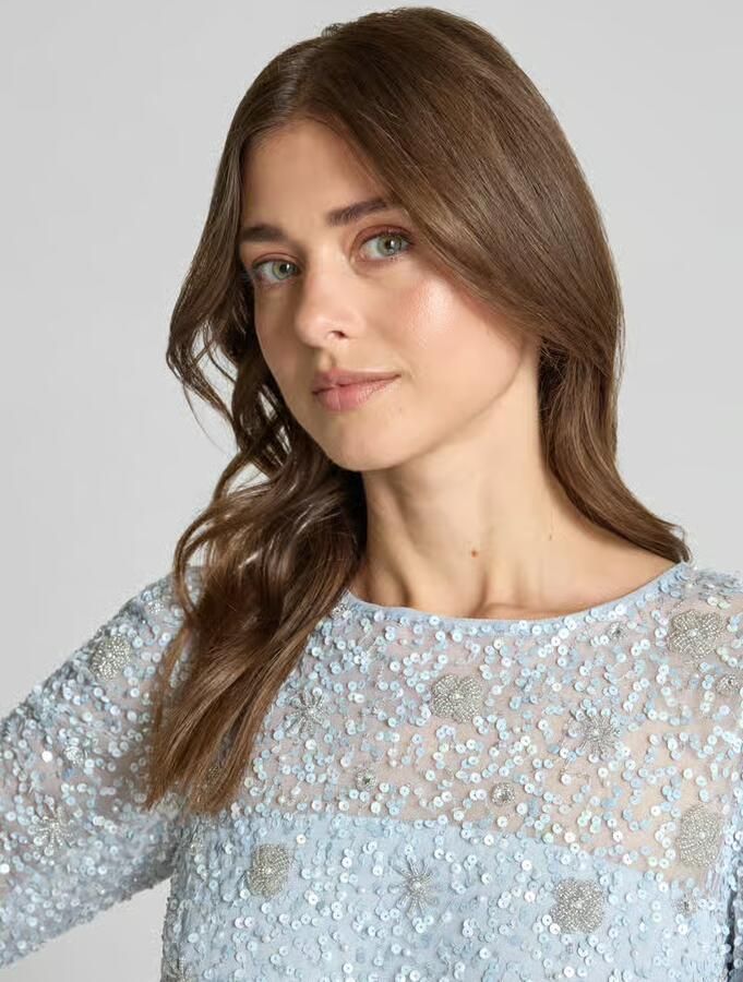 Adrianna Papell maxi-jurk met pailletten en parels