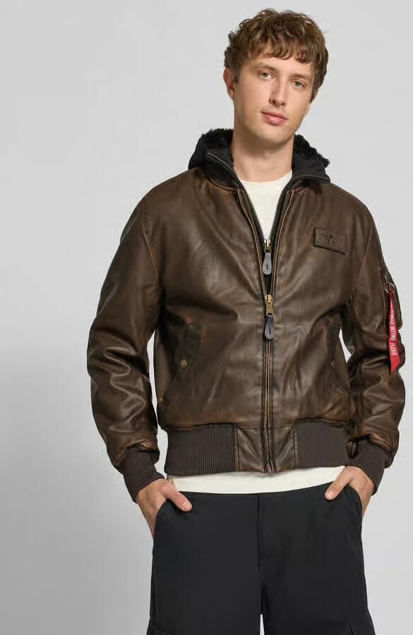 Alpha industries Regular fit jack in leerlook met capuchon - Foto 3