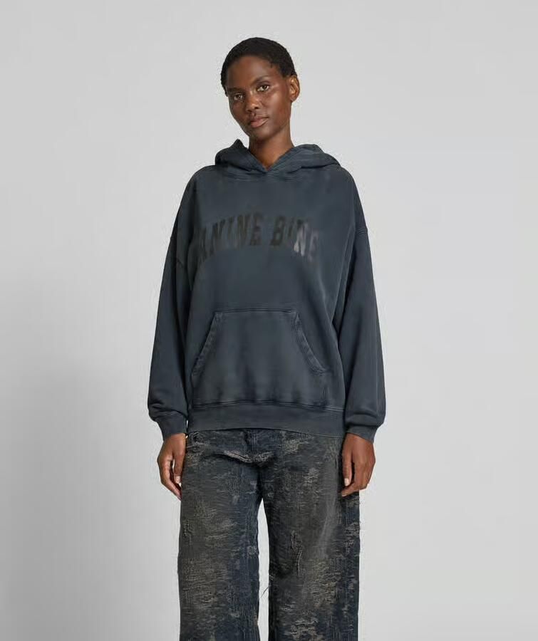 Anine Bing Vintage Style hoodie met logo print Black Dames