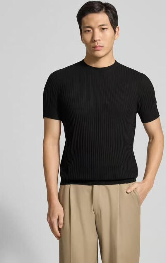 Antony Morato T-shirt van viscosemix met riblook - Foto 3
