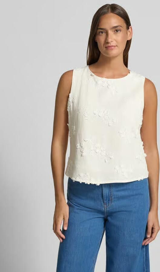 Apricot Blousetop van mix van viscose en linnen met stitchings - Foto 5