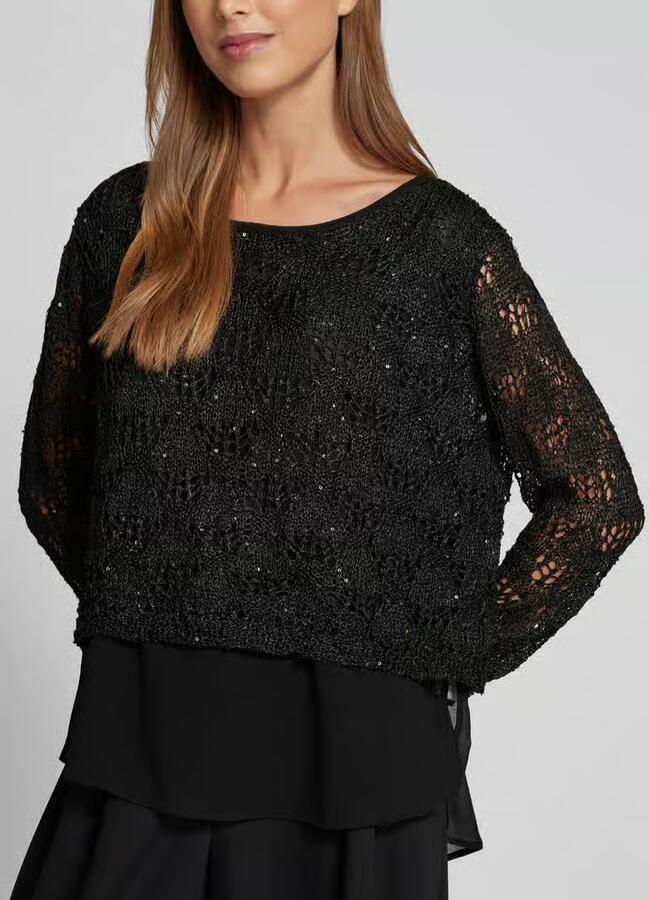 Apricot Gebreide pullover met gehaakt kant