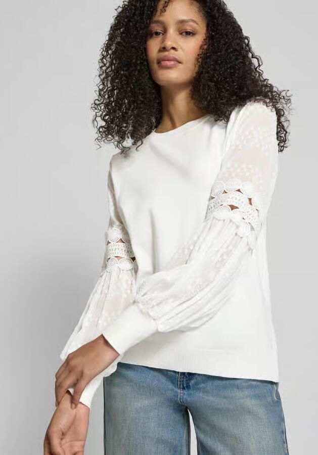 Apricot Gebreide pullover van viscose met semi-transparante mouwen - Foto 2