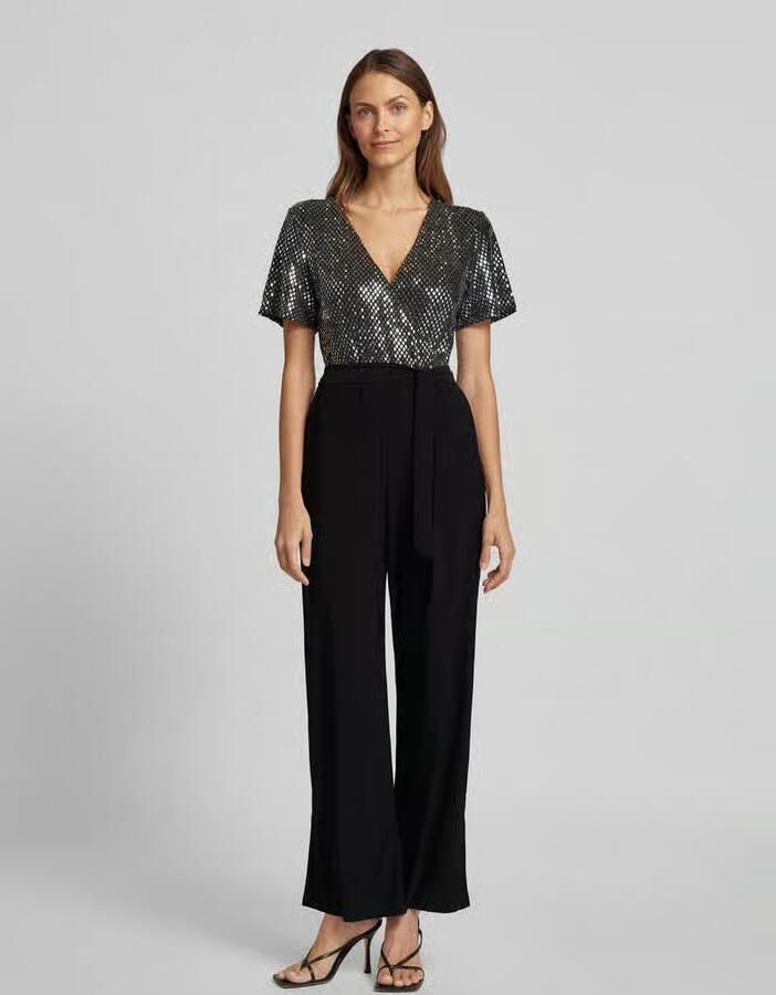 Apricot Glanzende jumpsuit met strikceintuur - Foto 2