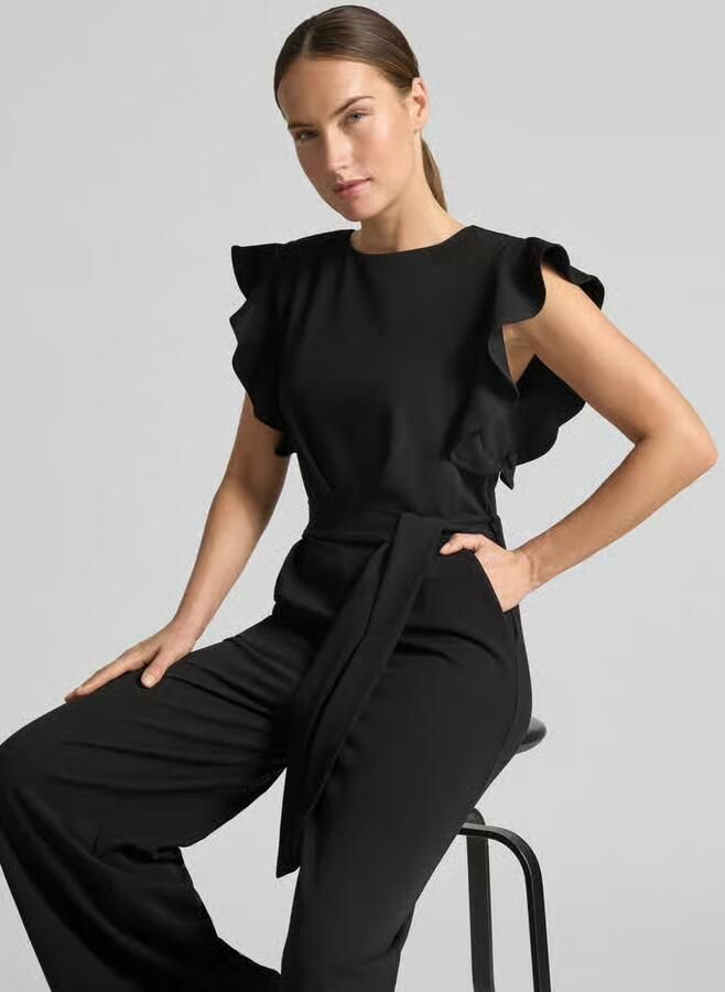 Apricot Jumpsuit met ronde hals en strikceintuur - Foto 2