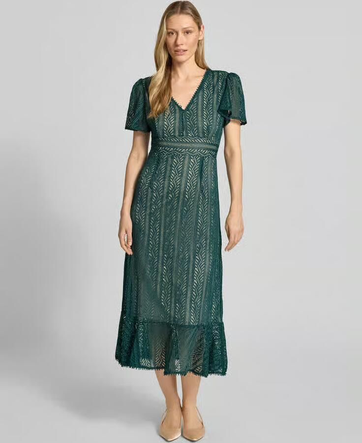 Apricot Midi-jurk met broderie anglaise en V-hals - Foto 2