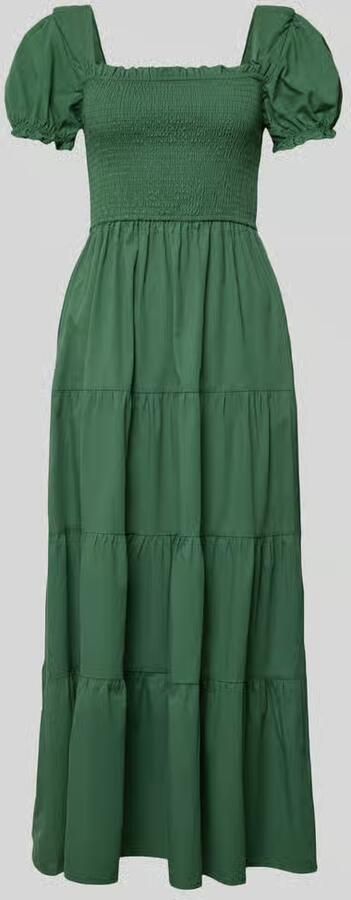 Apricot maxi-jurk met smokdetail en vierkante hals - Foto 2