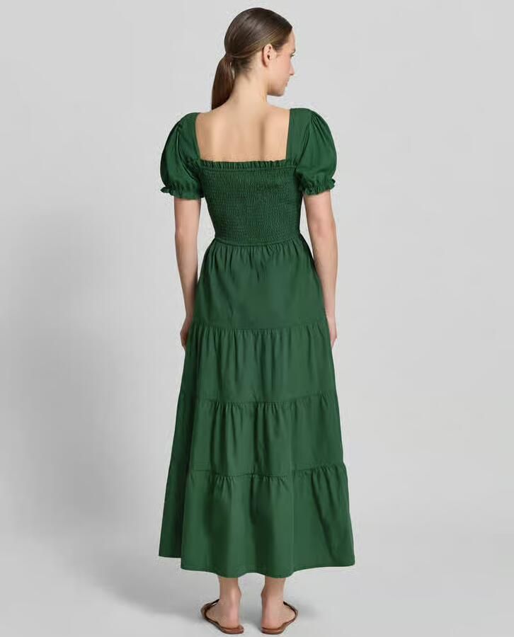 Apricot maxi-jurk met smokdetail en vierkante hals - Foto 2