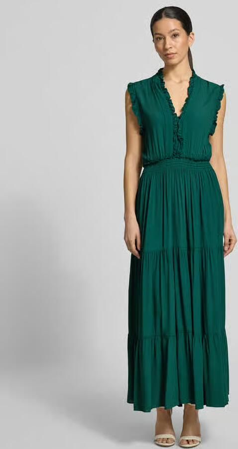Apricot Maxi-jurk van viscose met V-hals en ruches - Foto 4