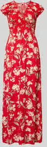 Apricot maxi-jurk van viscose met v-hals en smokdetails