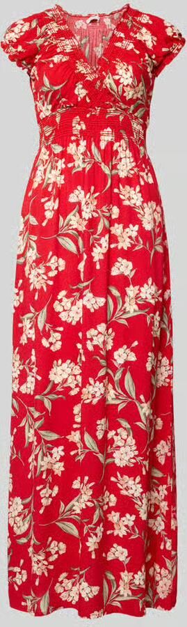 Apricot maxi-jurk van viscose met v-hals en smokdetails - Foto 3