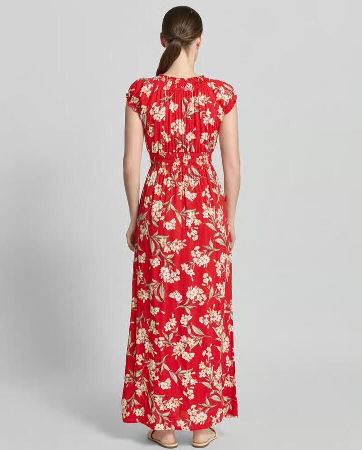Apricot maxi-jurk van viscose met v-hals en smokdetails - Foto 3