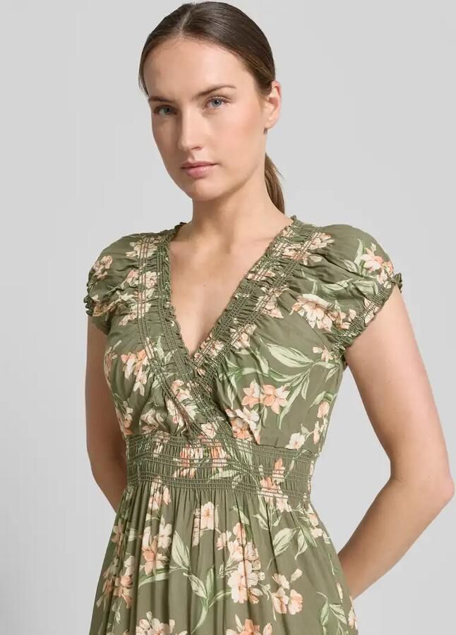 Apricot maxi-jurk van viscose met V-hals