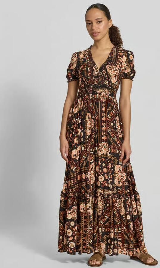 Apricot maxi-jurk van viscose met V-hals - Foto 3
