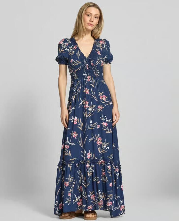 Apricot maxi-jurk van viscose met V-hals - Foto 2