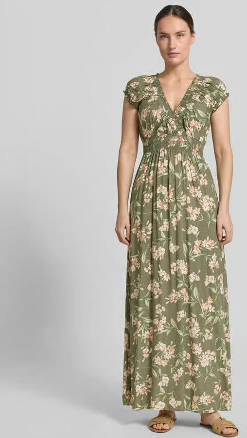 Apricot maxi-jurk van viscose met V-hals - Foto 3
