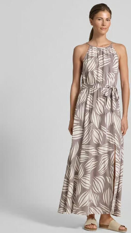 Apricot Maxi-jurk van viscosemix met linnenanteel - Foto 3
