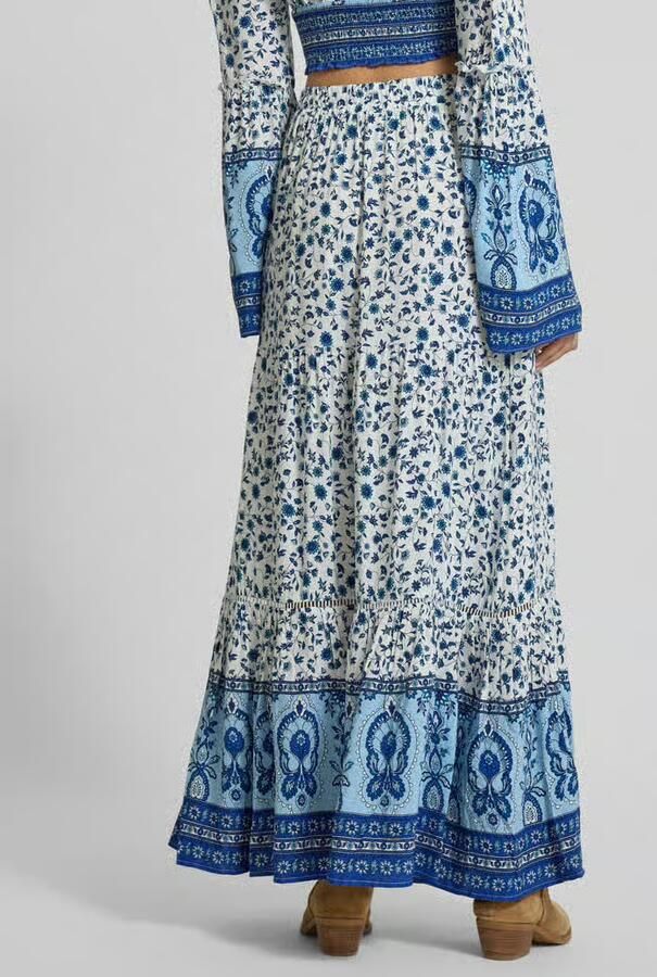 Apricot Maxirok van viscose in laagjeslook