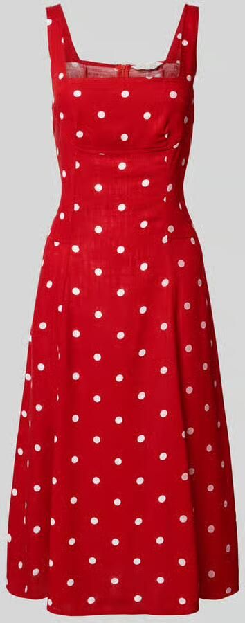 Apricot midi-jurk met linnen en vierkante hals - Foto 2
