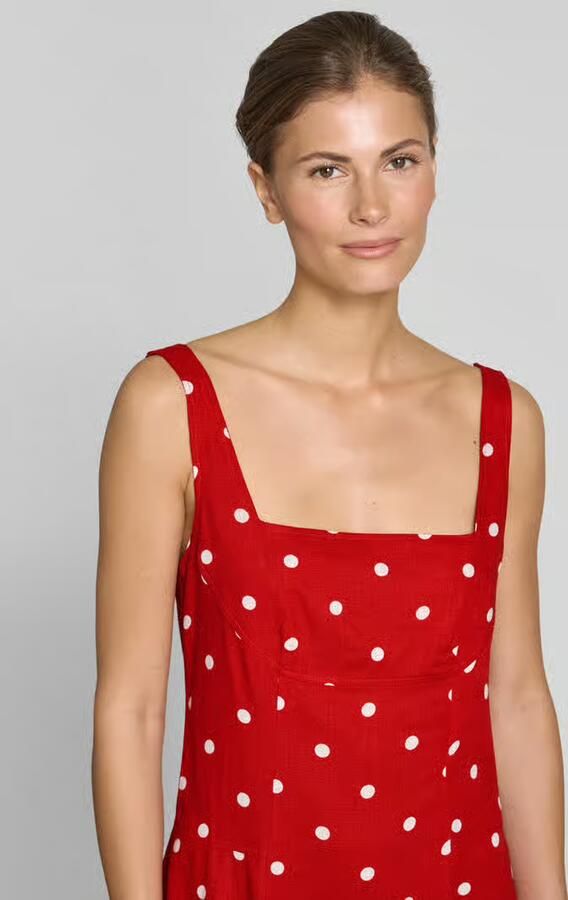 Apricot midi-jurk met linnen en vierkante hals
