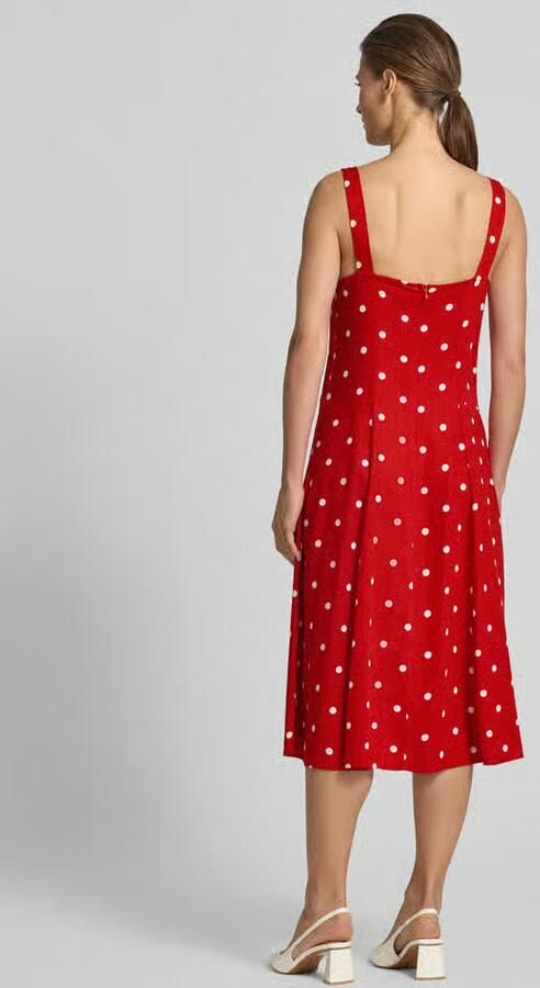 Apricot midi-jurk met linnen en vierkante hals - Foto 3