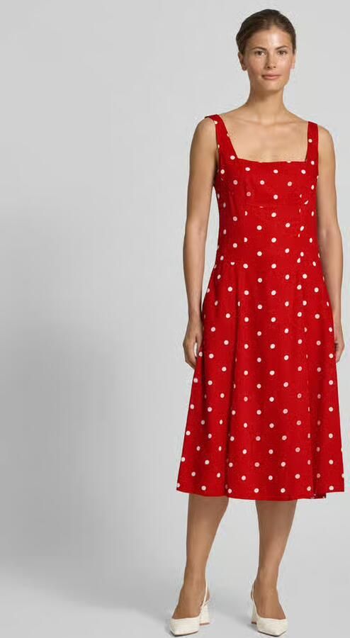Apricot midi-jurk met linnen en vierkante hals - Foto 2