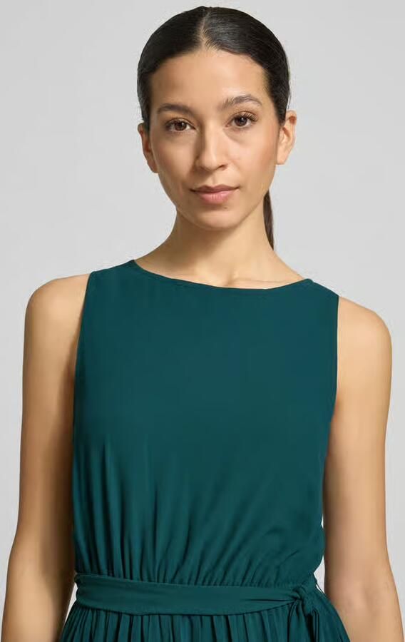 Apricot midi-jurk met plissévouwen en strikceintuur - Foto 2