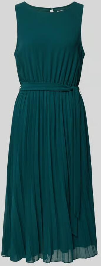 Apricot midi-jurk met plissévouwen en strikceintuur - Foto 3
