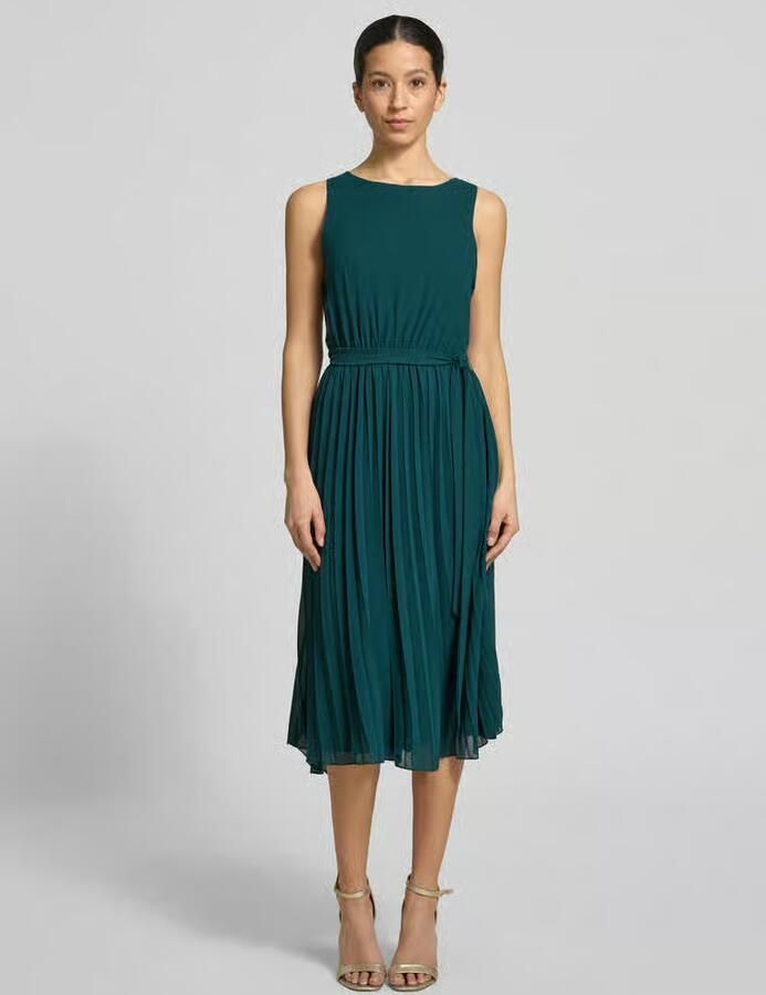 Apricot midi-jurk met plissévouwen en strikceintuur - Foto 2